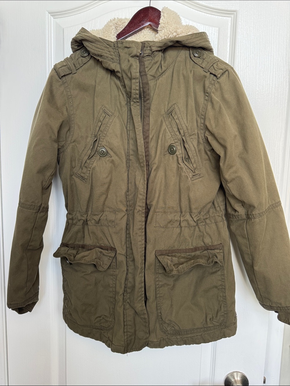 American Eagle Outfitters Olive Green Hooded Jacket XS drawstring